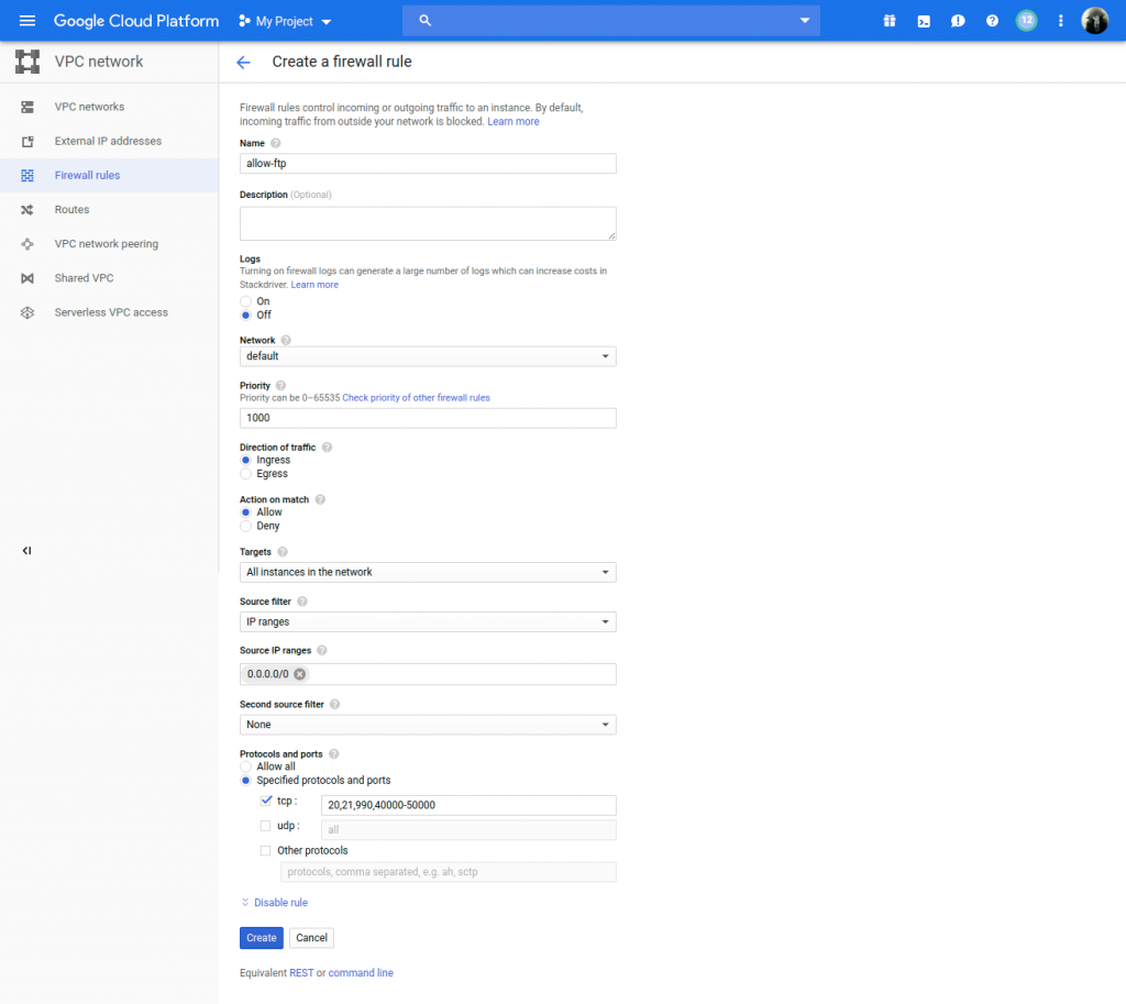 gcp-ftp-server-create-firewall-rule